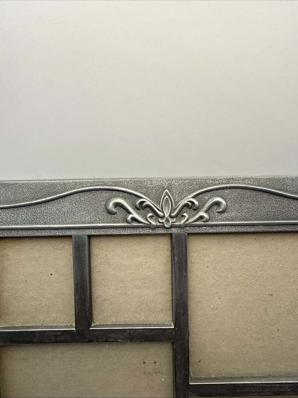VTG Pewter Frame 9”x9.5” Hold 5 Photos 2- 2x 1.5 & 2- 2 3/8 x 1.75 1- 4x3 Scroll